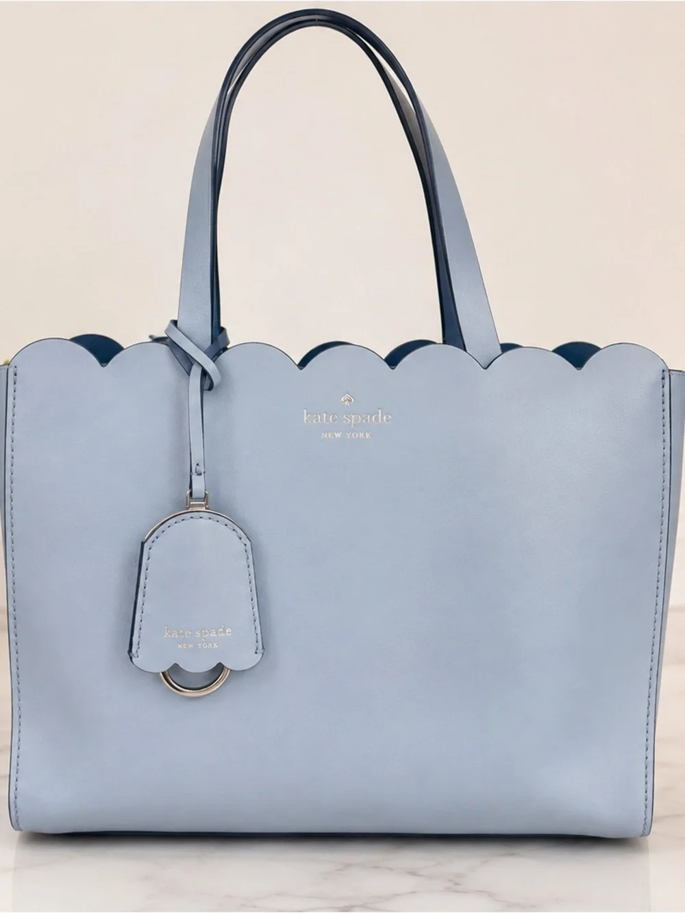 Kate Spade Magnolia Street Mina Scalloped Leather Tote-Blue Dawn